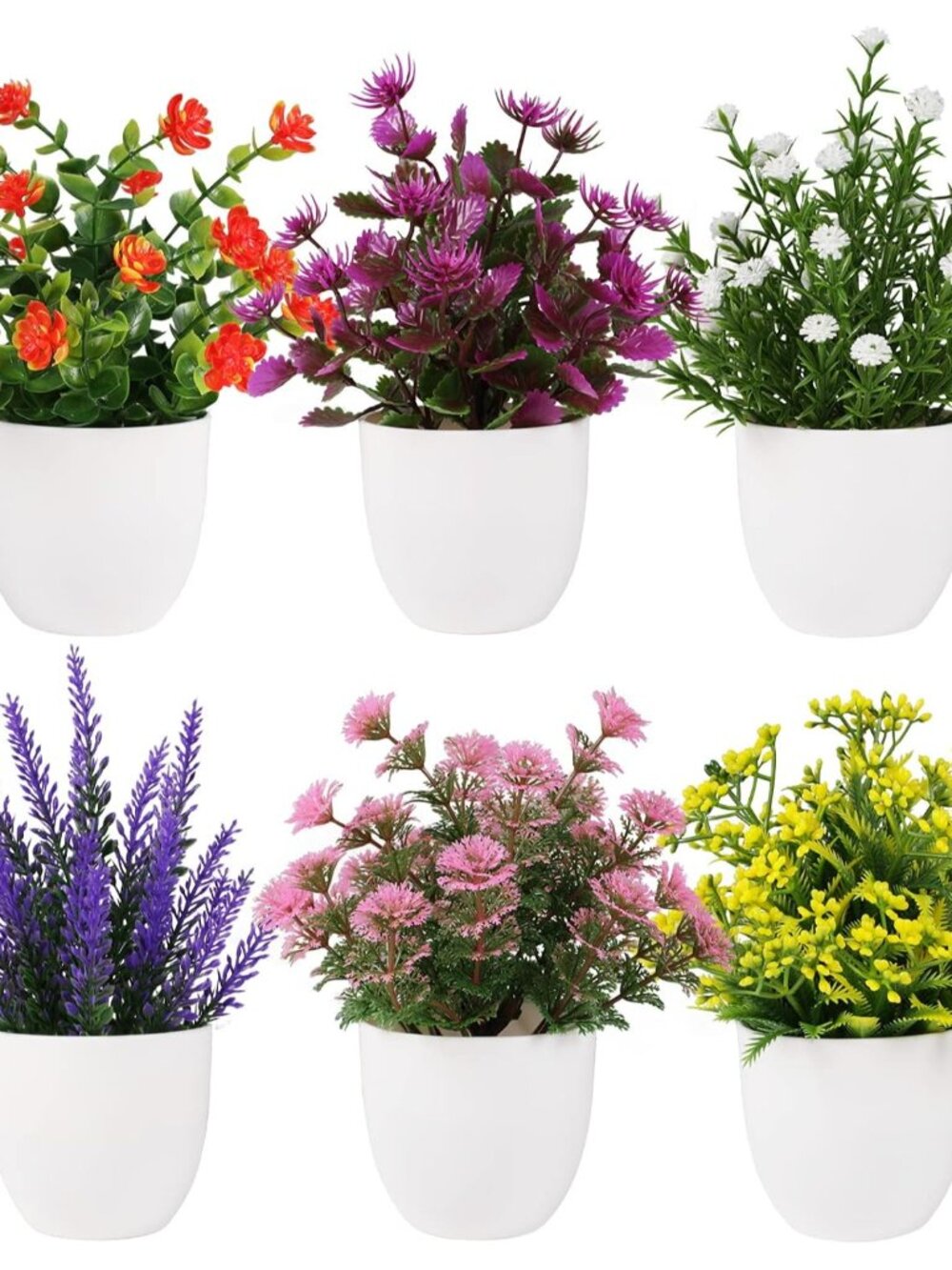 6 Pack Small Artificial Flower Potted Plants, Mini Faux Flowers in Pots Colorful